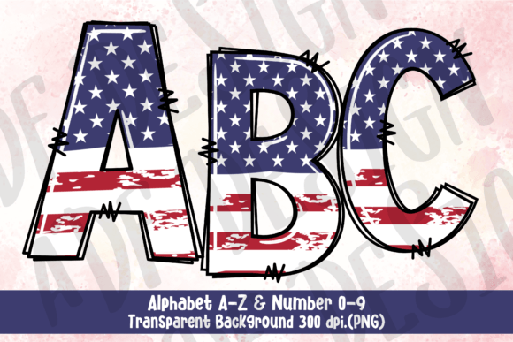 Download USA Flag Doodle Alphabet Letters PNG - Alphabet letters png Collection