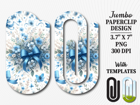 Download Blue Floral Bow Ribbon Jumbo Paperclip - Bow Collection